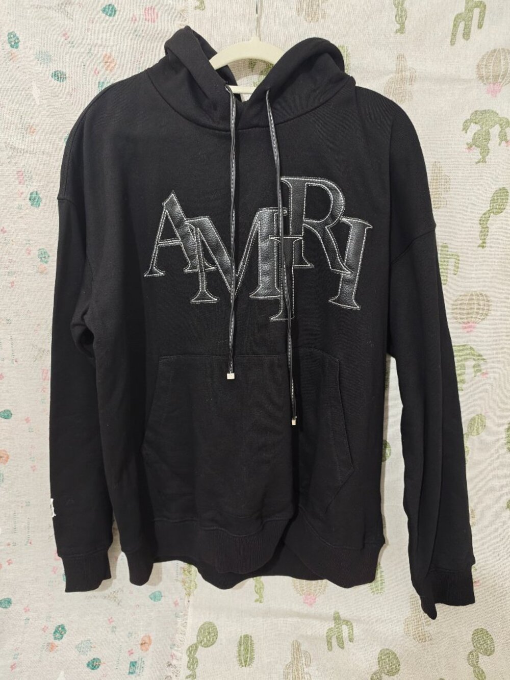 Black Amiri Leather Logo Pullover Hoodie